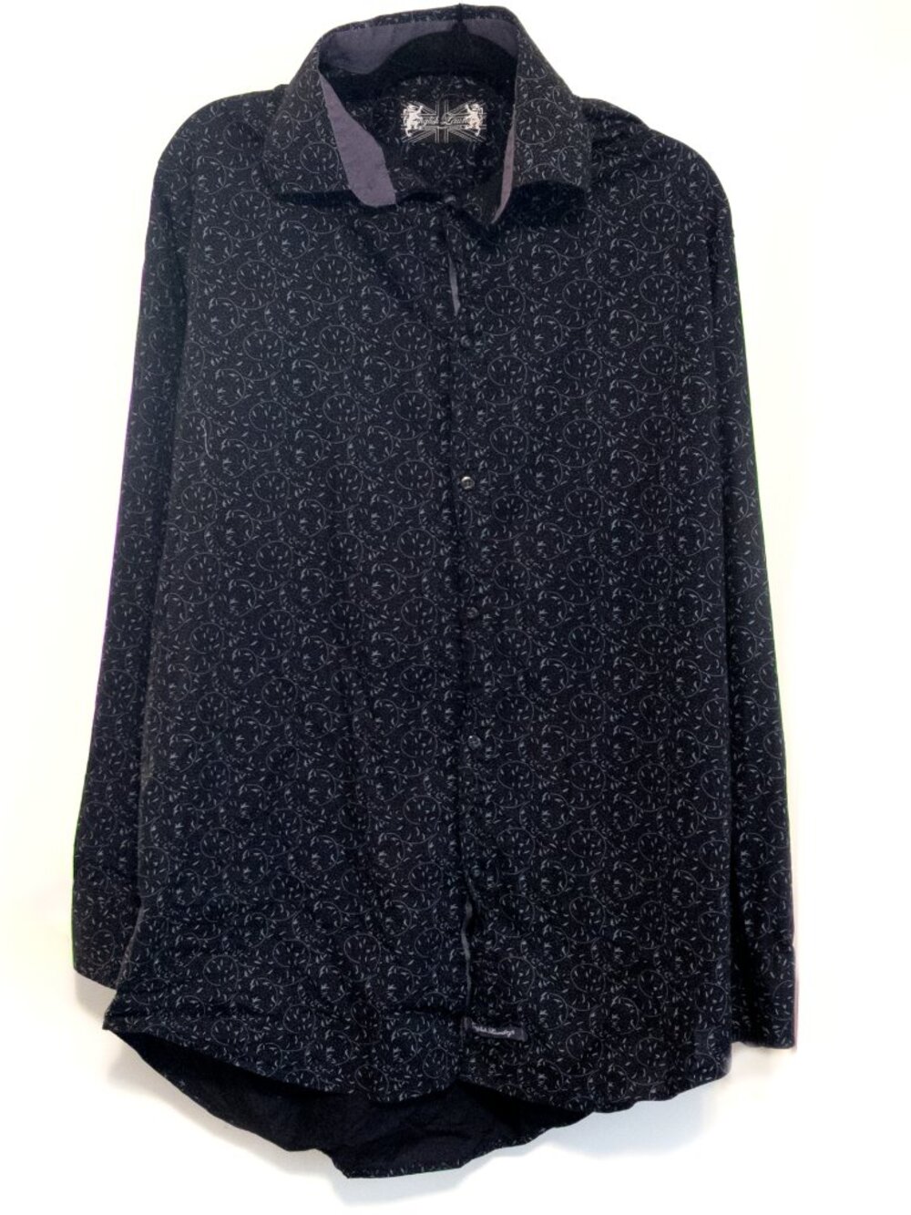 ENGLISH LAUNDRY Black Floral Leaves Print Button Front Shirt Size 18 36/37 Men's